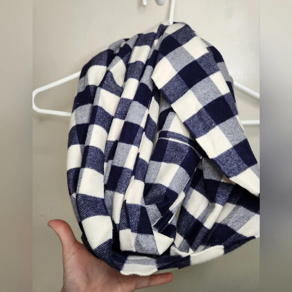 Navy Blue & White Plaid Infinity Scarf
